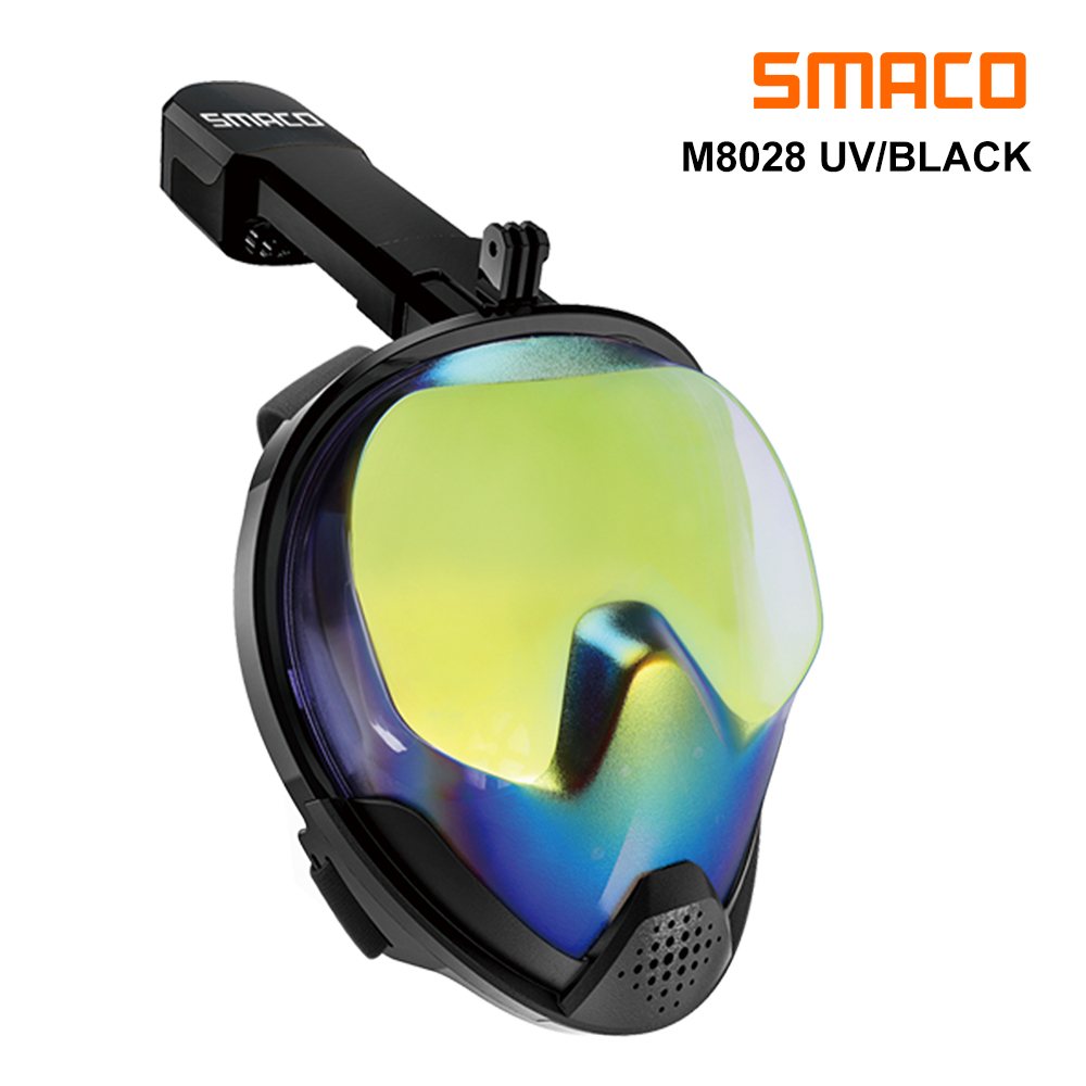 Smaco fuld snorkel maske med uv-beskyttelse anti-tåge aftageligt kamera mount 180 grader panoramaudsigt