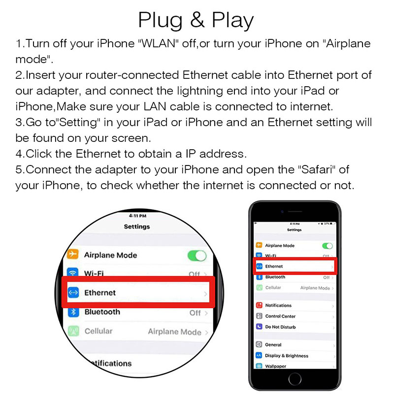 RJ45 Ethernet LAN Wired Network Adapter 100Mbps Ethernet cable splitter for iphone for lightning to RJ45 mobile phone converter