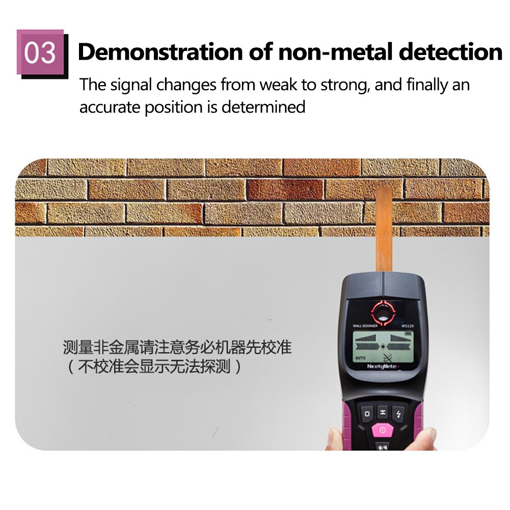 Handheld WS120 Wall Scanner Multifunction Wall Detector Metal Wood Cable Wire Stud PVC Pipe Finder Scanner LED DIY Tester