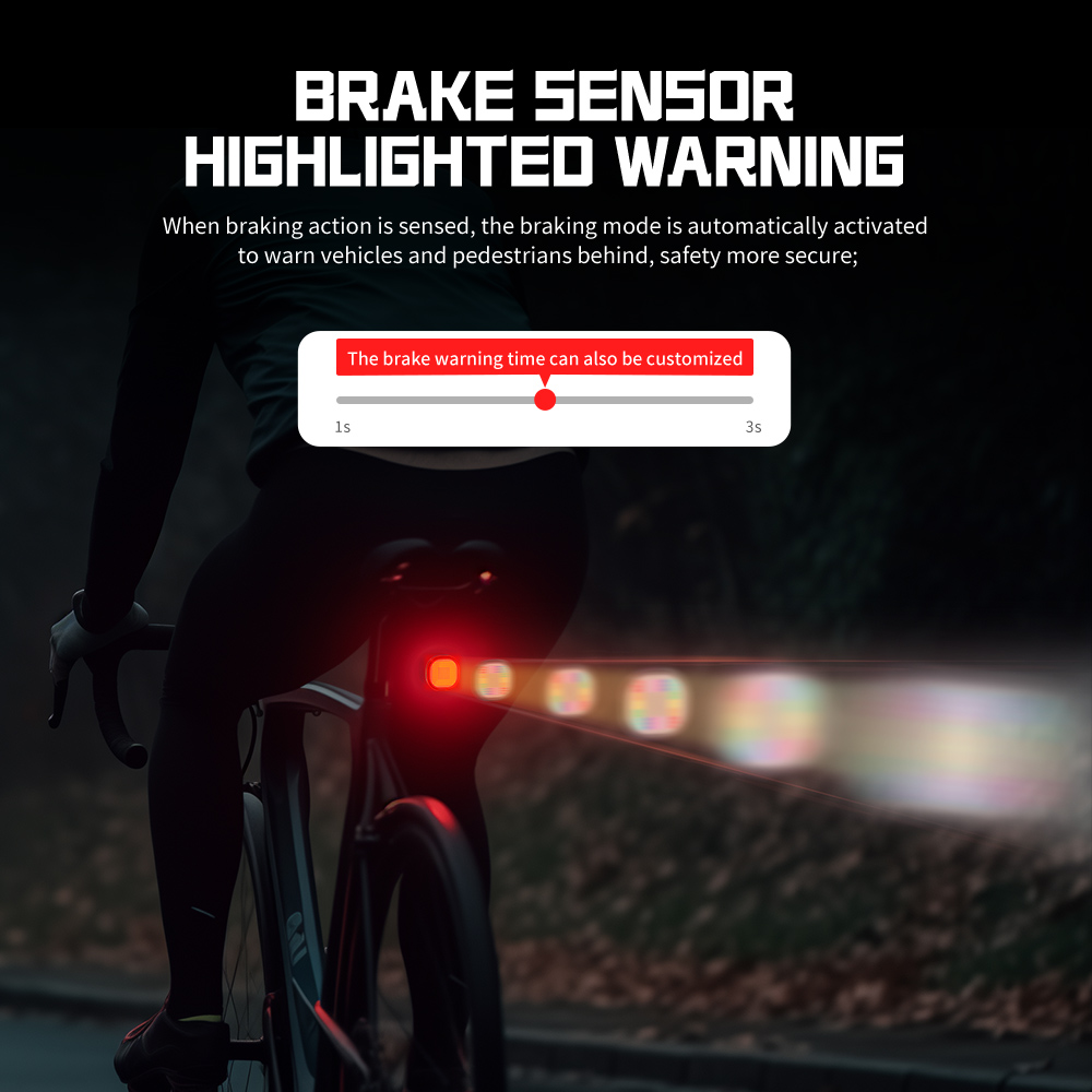 Towld tl08 expressão inteligente lanterna traseira 140 led sensor de freio bluetooth luz traseira da bicicleta personalizável lanternas traseiras