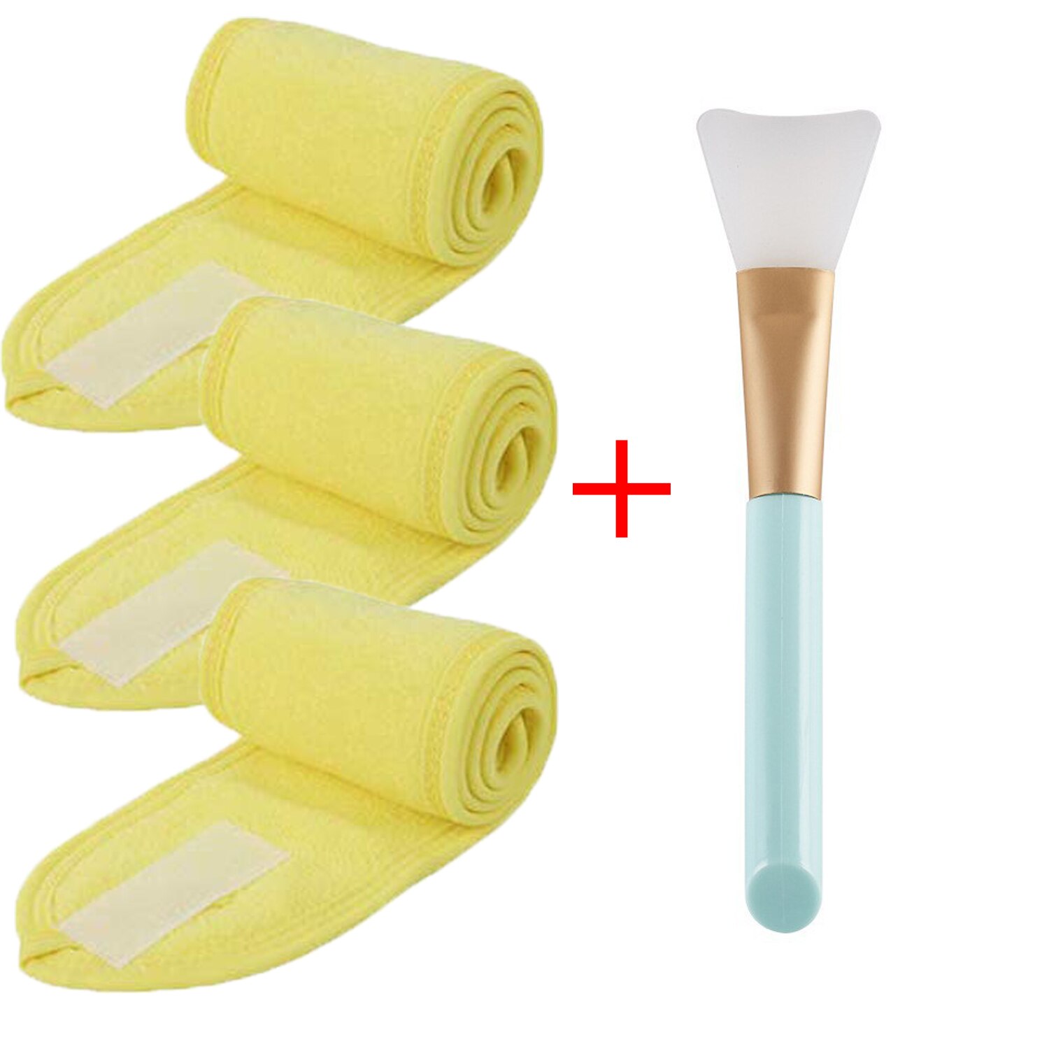Diadema Facial ajustable con 1 Cepillo de mascarilla, accesorios de maquillaje para ducha, Spa, Yoga, lavado de cara, cosmética, 3 uds.: Yellow