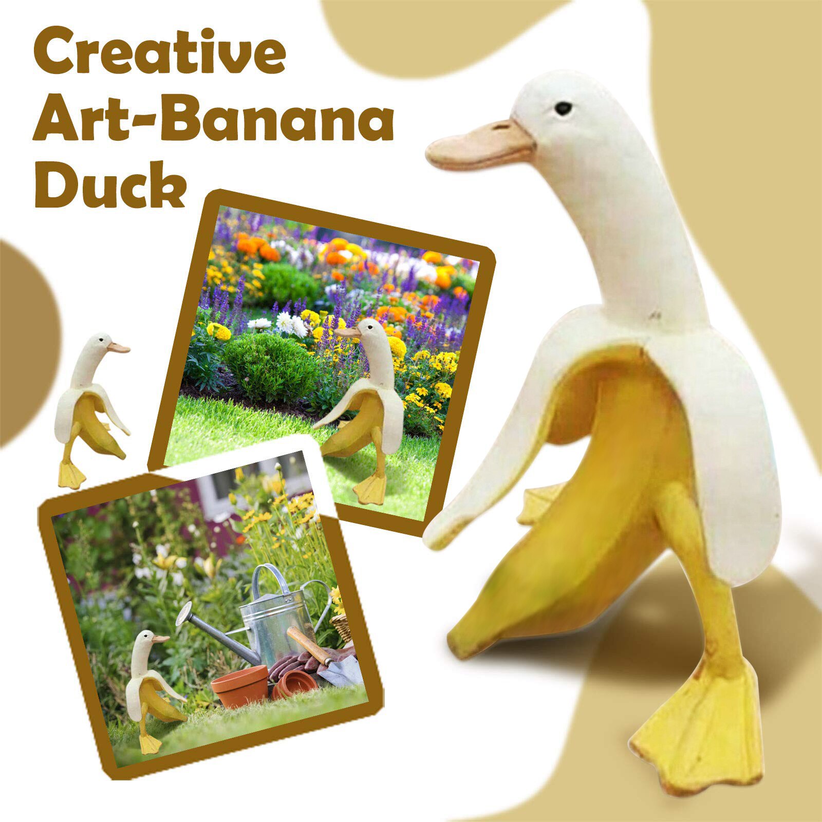 Whimsical Art-Banana Duck Statue Cute Peeled Fine Workmanship Banana Duck For Garden Yard Outdoor Desktop Decoration