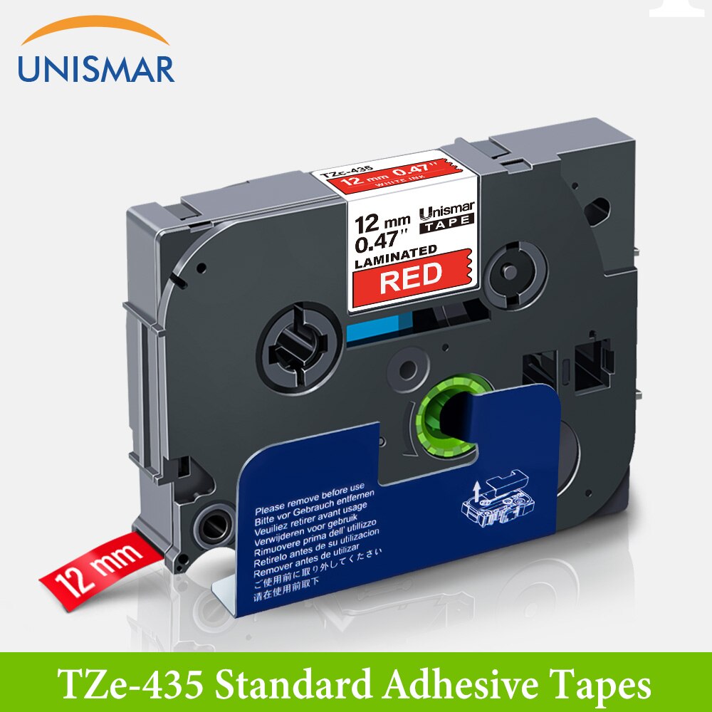 Unismar blanco en claro TZ-135 12mm cinta para etiquetas laminada hermano TZe 334 TZ cinta para P touch PT-D210 PT-H110 fabricante de etiquetas: White on Red