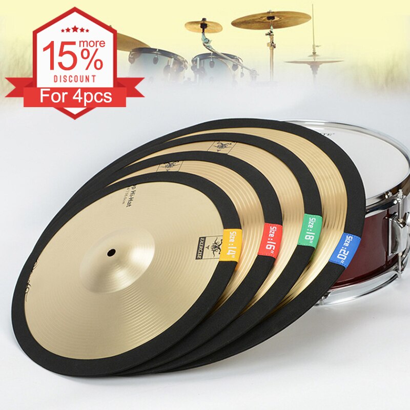 14 16 18 20 tommer bærbar letvægts polyester fiber bækken mute cirkel ring trommesæt hi-hat øvelse lyddæmpere pudedæmper