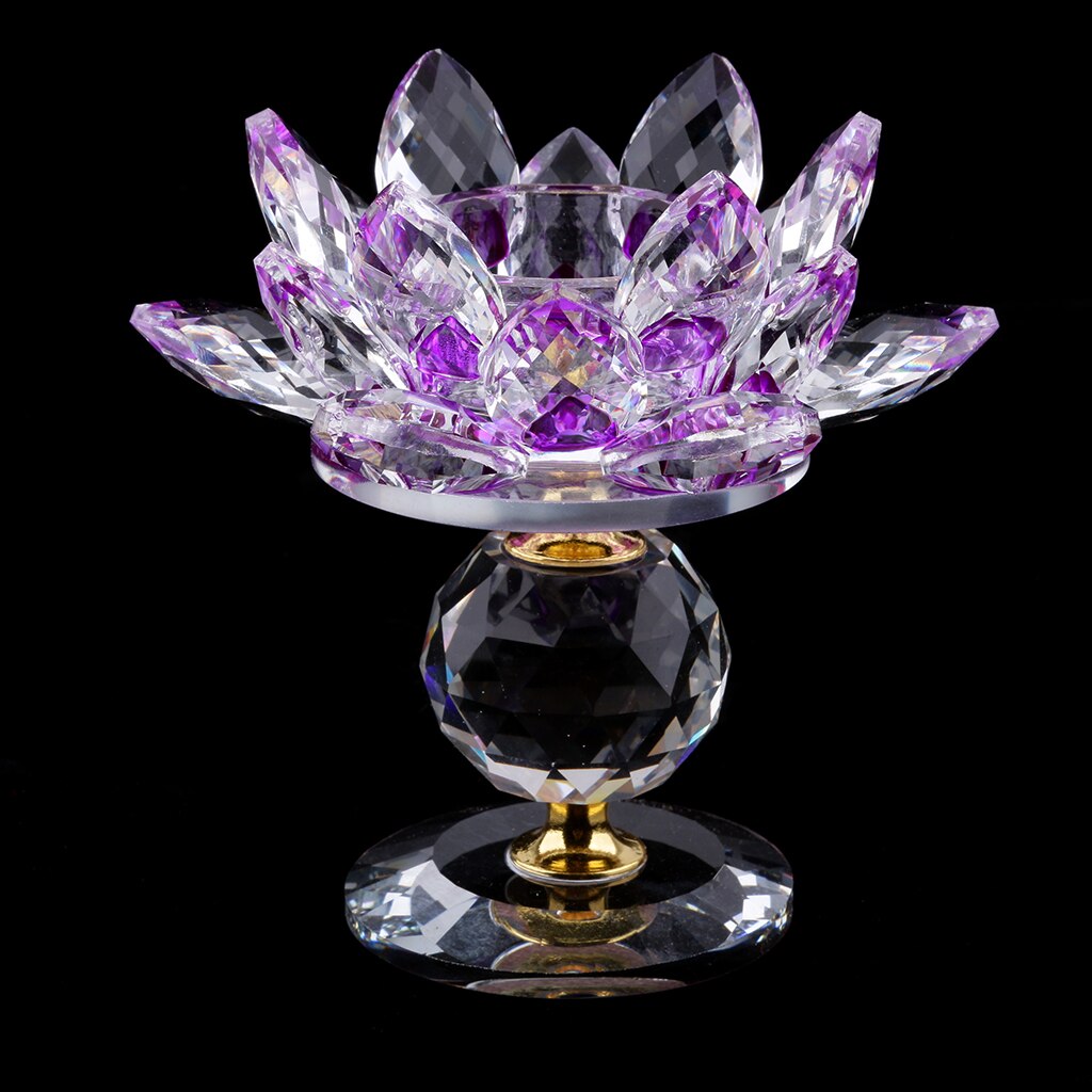 Krystal lotus blomst lysestage fyrfadslys hjem bordplade feng shui dekoration ornamenter: Lilla