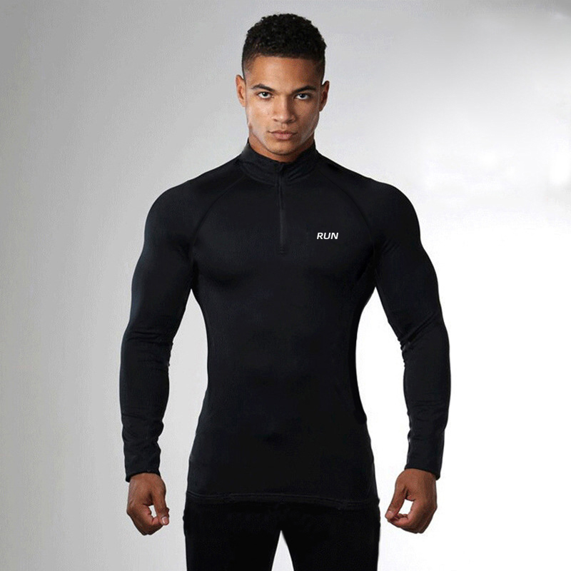 Kompression Enge Fitness Langarm Hemden Herbst schnell trocken Polos Fitnessstudio Bodybuilding Kleidung Herren Sport Trainning Polo Hemden