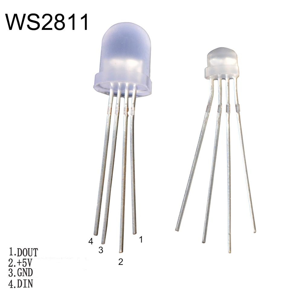 5-1000 stks DC5V Diffuus Ronde hoed RGB LED met WS2811 5mm F5 8mm F8 pixels Arduino led chips RGB full kleur adresseerbare LEDs