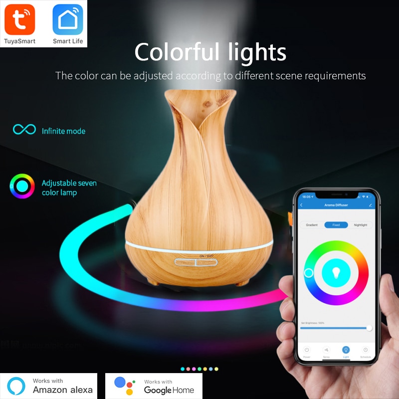 Tuya Smart Humidifier with Colorgul LED Light WiFi Aroma Diffuser Timer Wireless Control Work with Alexa Google Home Compatible