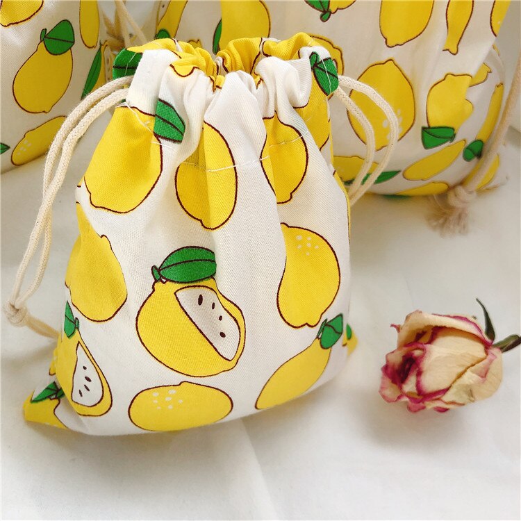 Portable Women Drawstring Bags Handmade Cotton Linen Ladies Storage Package Bag Avocado Small Travel Cloth Pouch