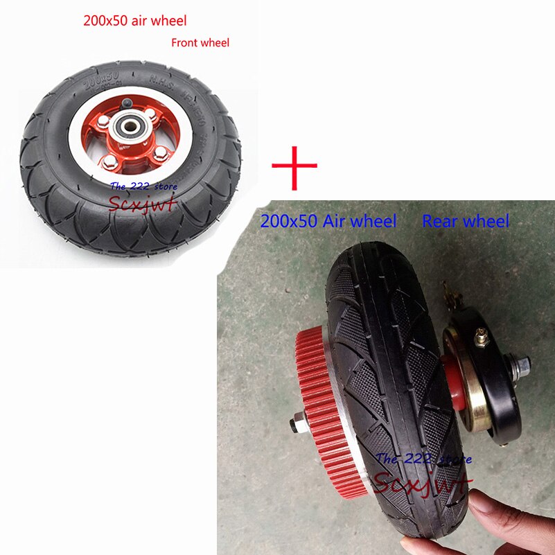 8 inch front&rear Wheels With Drive Gear+brake kit 200x50 Inflatable tire tube /solid tyre with alloy rim for Electric scooter B: Front X Rear Air kit