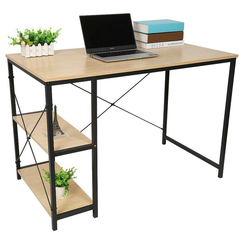 1Pc Oak Color Two-shelves Steel-wood Structure Desk Stable Sturdy Structure Moisture-proof Fade-proof Home Furniture HWC: 02