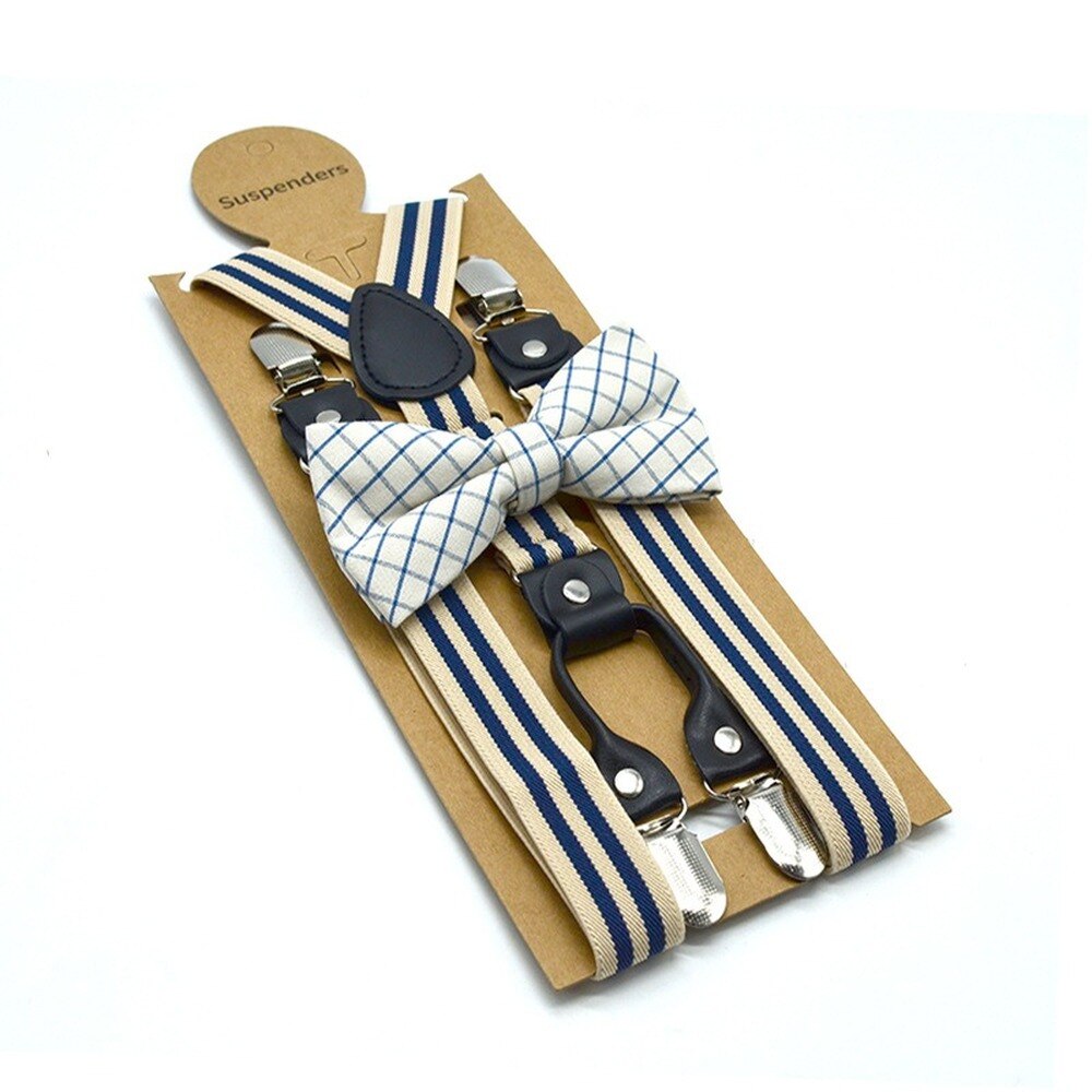 Beige Mens Suspenders Braces Women Bow Tie Dress Suspenders Belt Husband Striped Y Back Suspender Pants for Adults