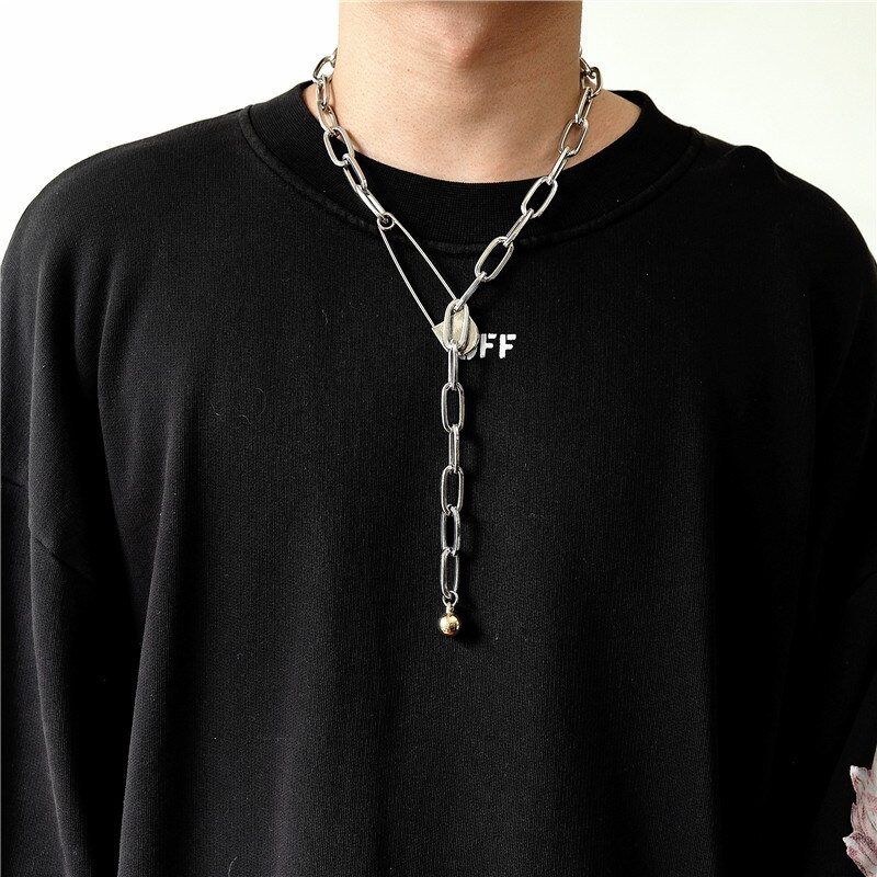 HUANZHI Exaggeration Personality Lock Metal Pendant Alloy Simple Hip Hop Long Chain Necklaces For Women Party Jewelry