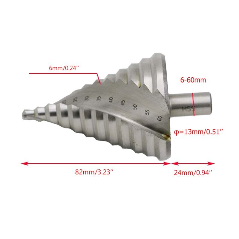 6-60mm Pagode Stap Cone Boor HSS Spiraal Gegroefde Ruimen Hole Cutter Tool