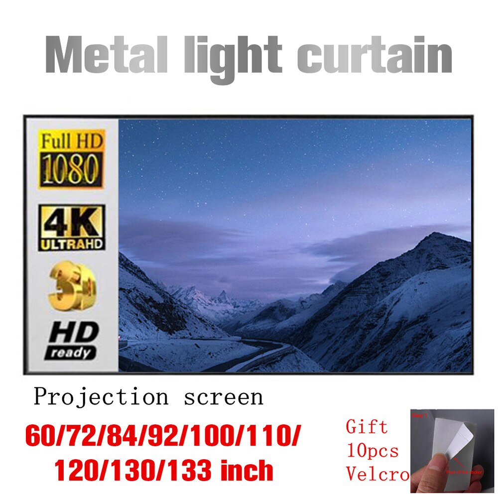 60-133- inch portable reflective projector screen 4k hd 1080p 16:9 metal light curtain projection screens for home, outdoor, and office use