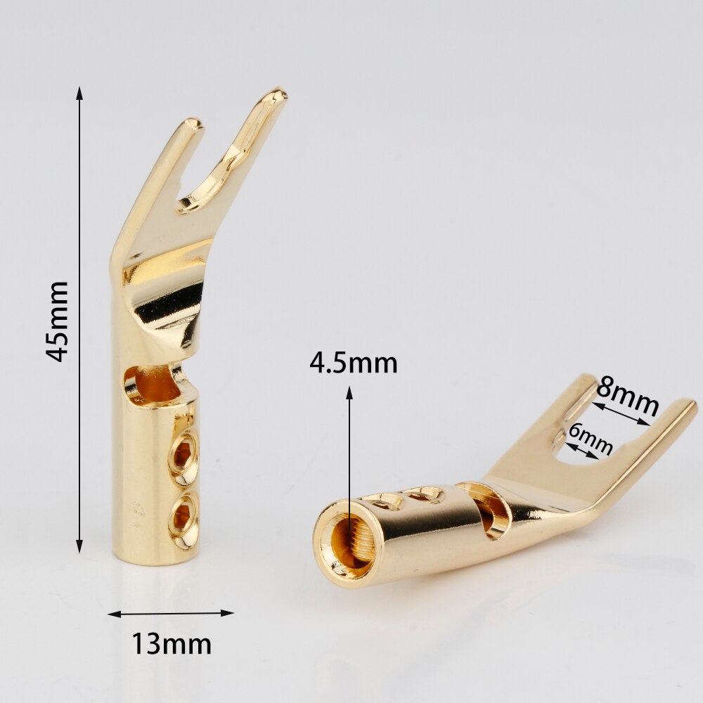 8Pcs Hifi Audio Vergulde Y Spade Connector Plug Zuiver Koper/Zilver/Rhodium Plated Vork Kabel Connectors plug Luidsprekerkabel