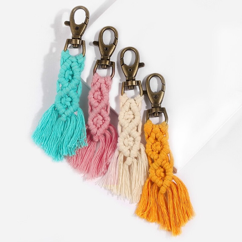 Mini Macrame Keychains Kits Boho Macrame Keychains With Tassels Handmade For Car Key Purse Phone Wallet Wedding