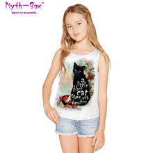 Children's Vest Big Girl Sportwear Sleeveless T-Shirt Cat 3D Print Floral 7-14y Girls Running Tops Junior Tank Tops Child Blouse