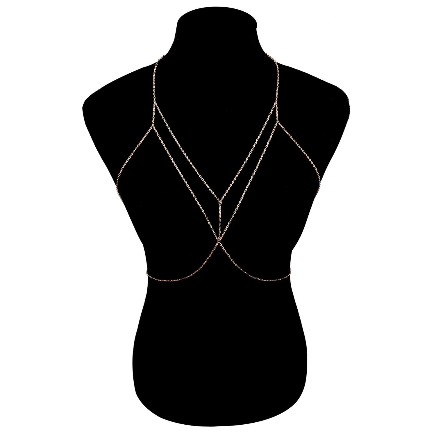 Cadena de cuerpo escalonada sexual para mujer, cadena en capas de Color dorado Simple, joyería para el cuerpo, cadena de pecho de verano para mujer: Color amarillo dorado claro