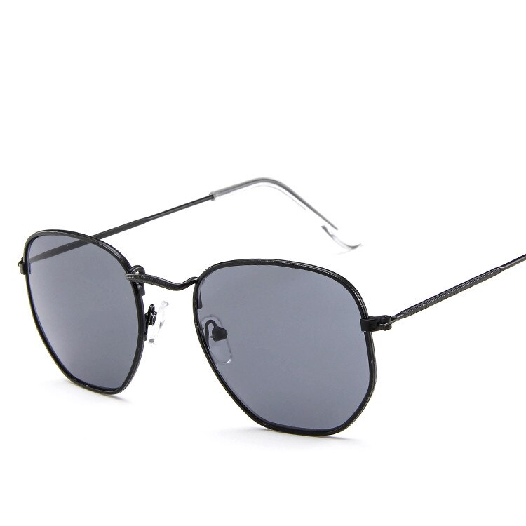 Polygonale kvinner solbriller menn briller dame luksus retro metall solbriller årgang speil  uv400 oculos de sol: Svart