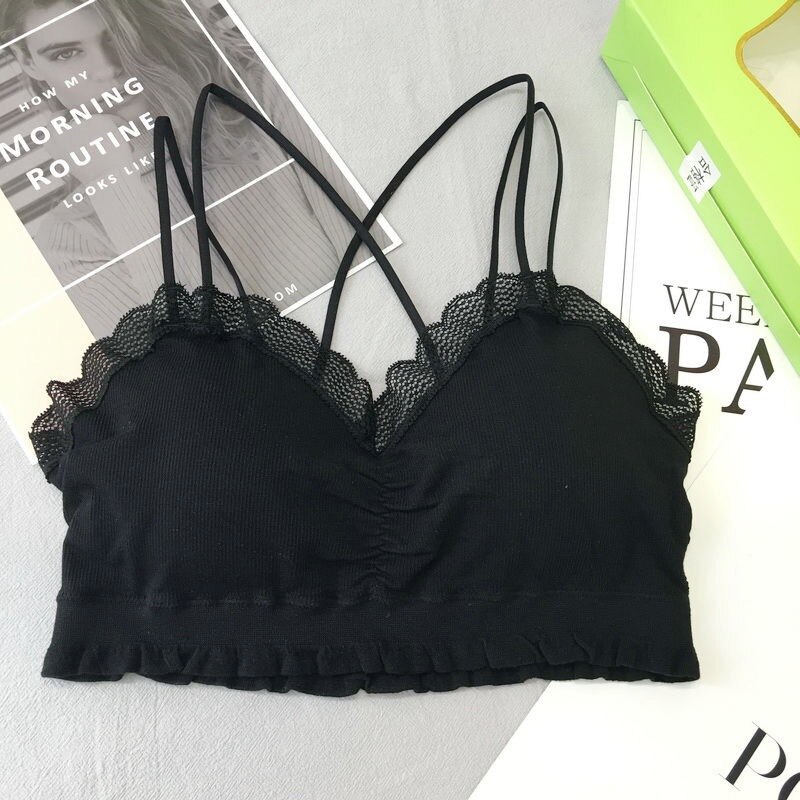 Push Up Top Bra women Seamless tanks Women Sexy Bra Solid Vest Breathable Underwear Breathable Sleep Bra: Black