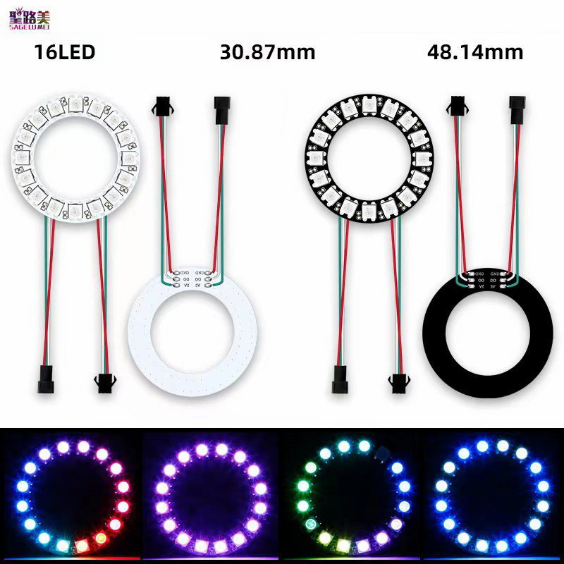 WS2812B LED Ring Lamp Addressable Pixel Light Full Color DC5V SMD 5050 Round Module RGB Lights 8/16/24/35/45 Bits For Arduino: black / RED