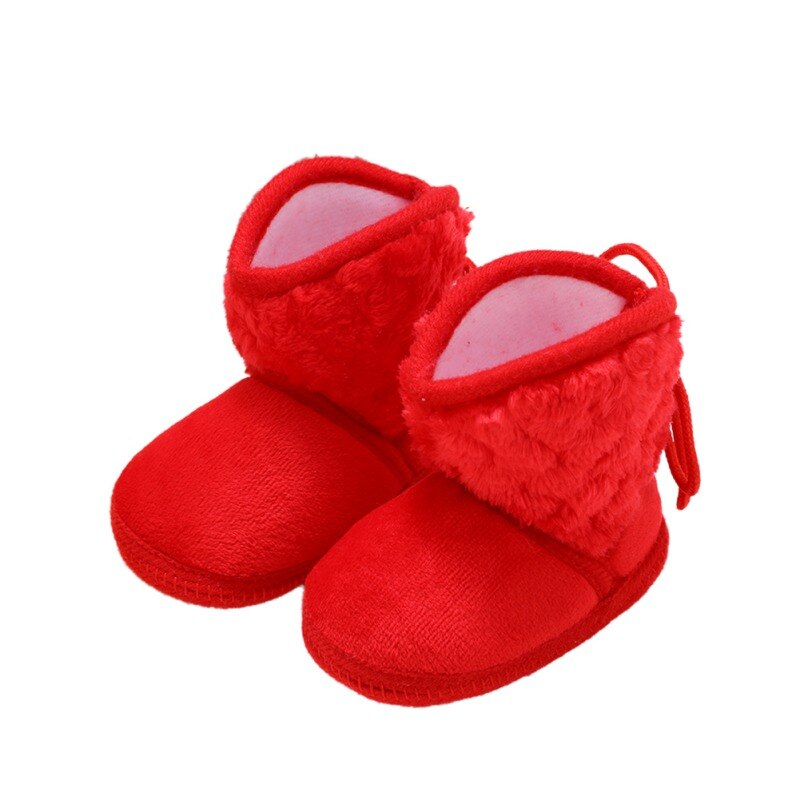 Newborn Baby Boots Winter Warm Solid Color Plus Velvet Tie Flowers Baby Girl Boots 0-18M: R / 0-6 Months