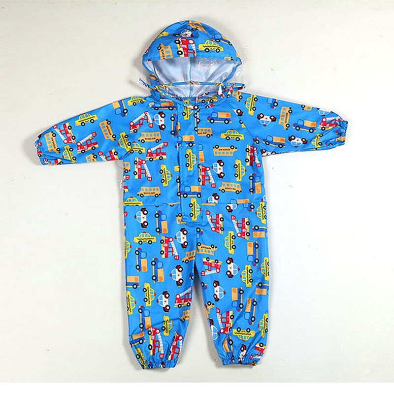 Kids Hooded Raincoat Jumpsuit Waterproof Cartoon Overalls For Children's Rainwear Baby Boys Girls 2-7 Years Rain Pants