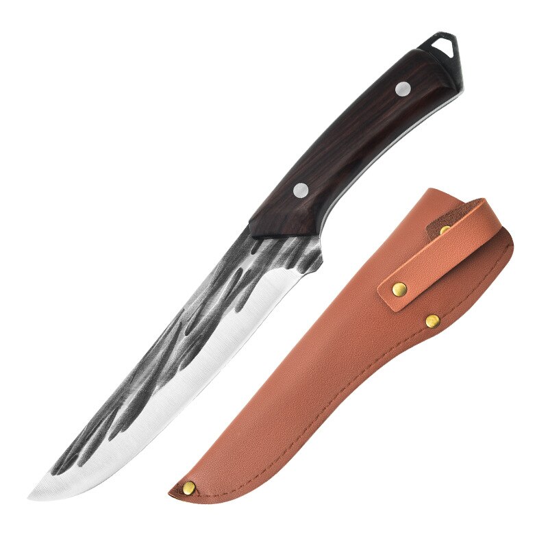 Forged Boning Knife Set Handmade Chef Knife Kitchen Knife Slaughtering Knife Wooden Handle Knife Cooking Tools: B (with sheath)