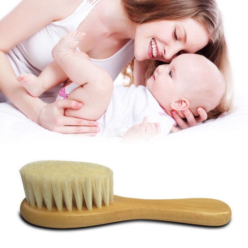 Natural Pure Wool Soft Baby Brush Wooden Handle Brush Baby Hair Comb Infant Comb Head Head Massager Baby Hairbrush Baby Care