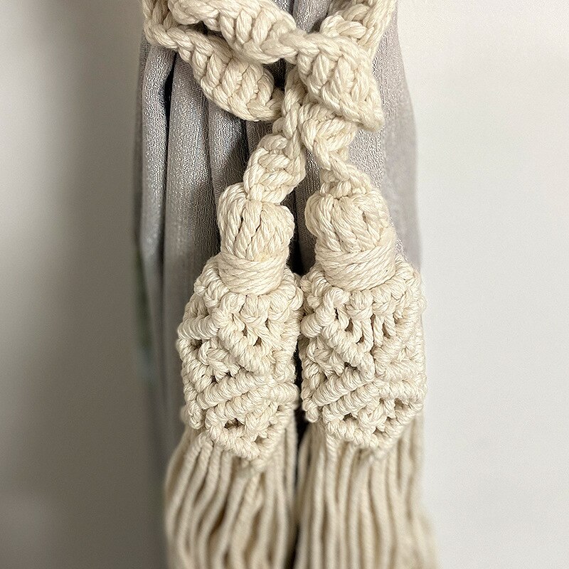 Sujetadores de macramé hechos a mano para cortina, Clips de algodón con borlas, correas de cuerda, soporte de cortina, accesorio para decoración del hogar