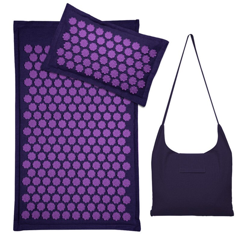 Estera de acupresión con punta de loto, cojín de lino natural, palma de coco, cuello trasero, masaje de pies para interior, almohada de Fitness para gimnasio en casa: 3pcs purple purple