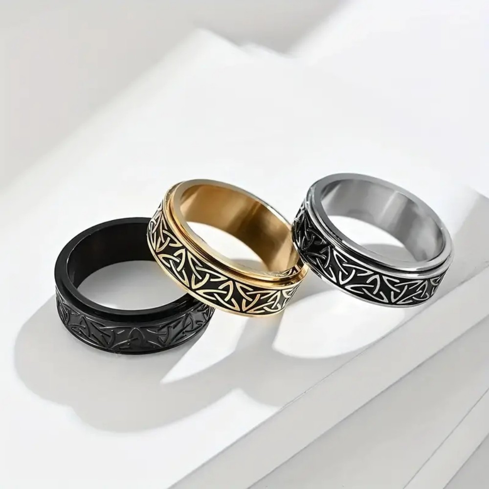 Viking Keltische Rune Roterende Angst Gezamenlijke Ring Voor Mannen Anti Stress Rvs Spinner Fidgets Ring Anillo Antiestres