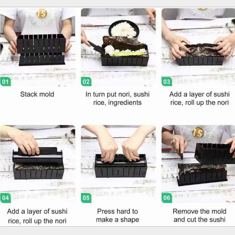 3/10/11Pcs/Set Sushi Maker Equipment Kit,Japanese Rice Ball Cake Roll Mold Sushi Multifunctional Mould Making Sushi Tools