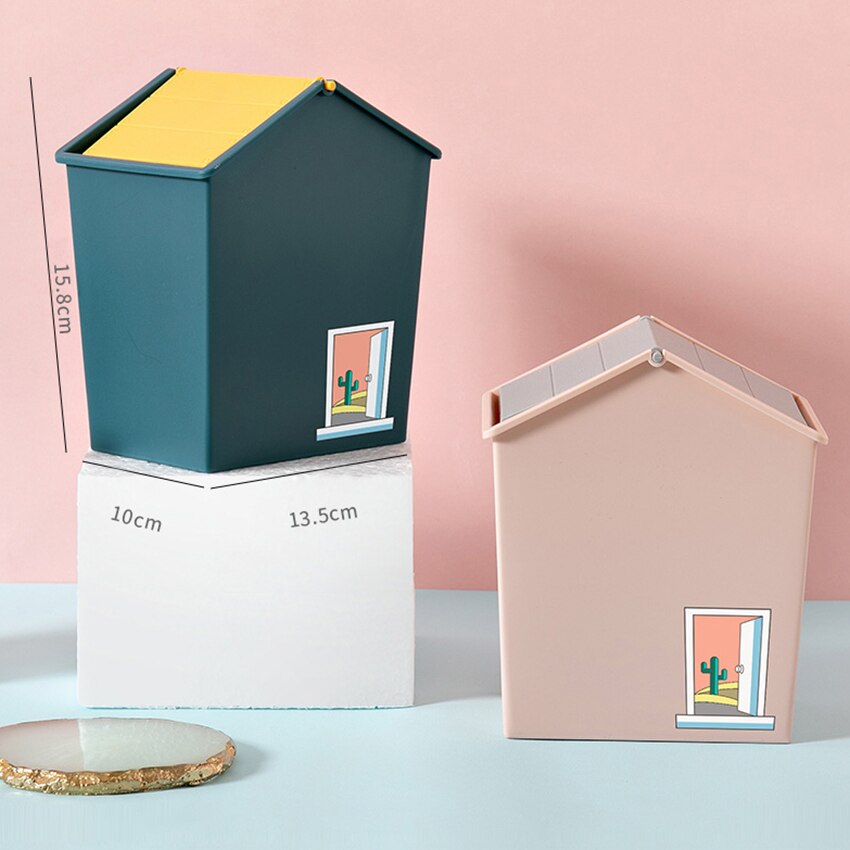 Papelera de plástico con de casa, contenedor de basura con tapa oscilante, para baño, cocina, oficina, 13,5x10x15,8 cm