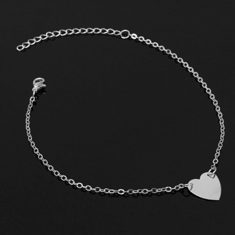 Tobilleras de acero inoxidable para mujer, cadena de eslabones con colgante de corazón ajustable, accesorios de joyería