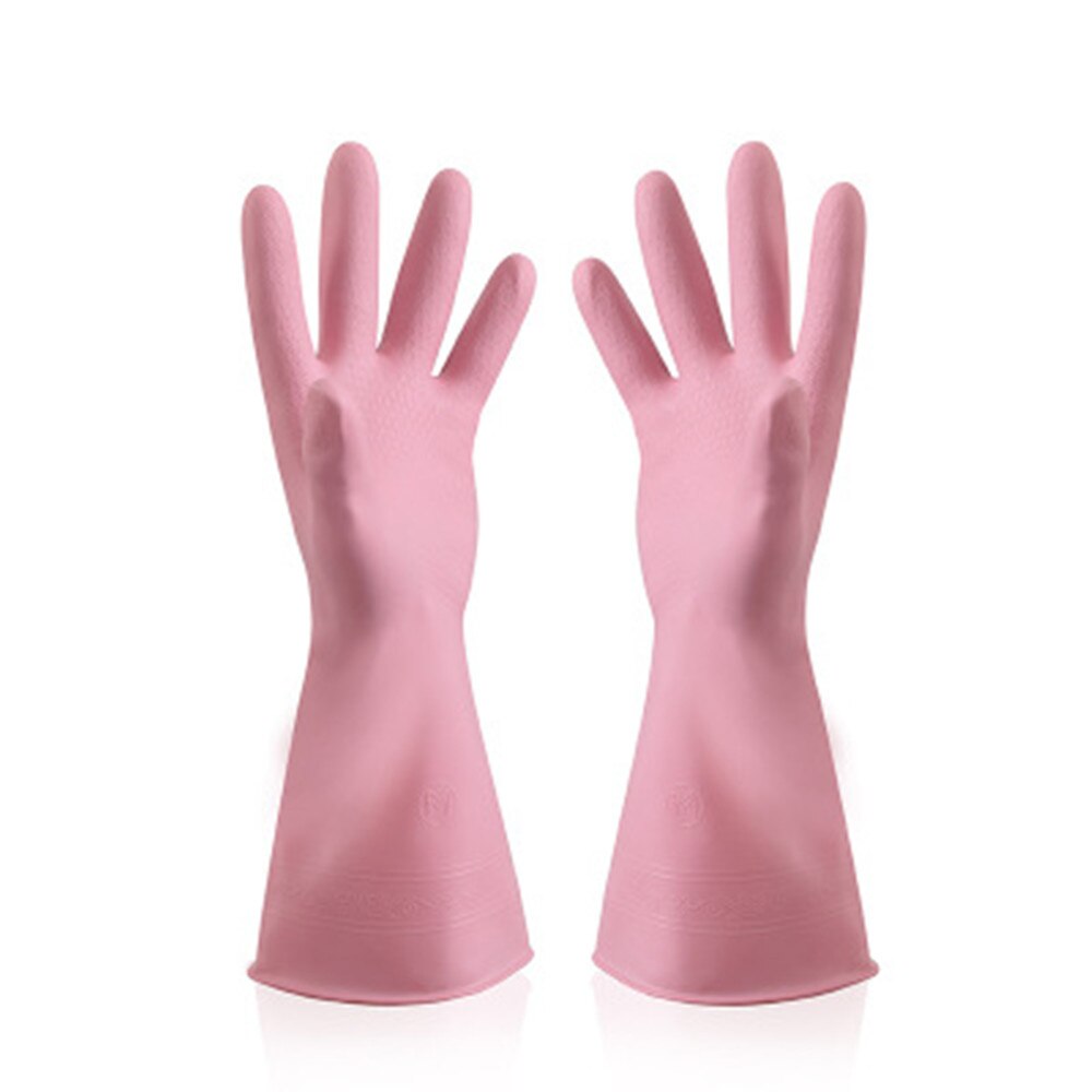 Kitchen Waterproof Rubber Gloves Latex Thin Section Durable Dishwashing Laundry Housework Cleaning Gloves: Pink / L