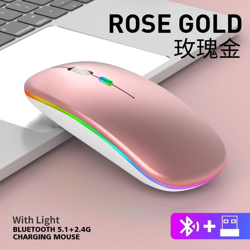 Dual-Mode Bluetooth 2.4G Wireless Mouse for Laptop Rechargeable Mouse Wireless Computer Silent Mause Mini Optical Mouse: BT 2.4G Gold1