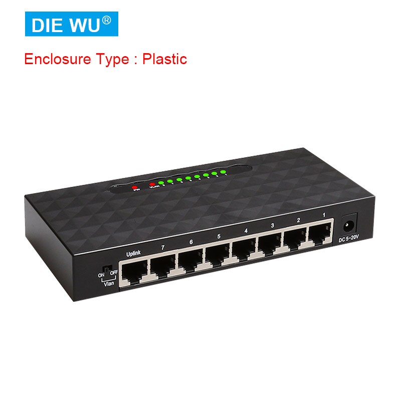 TXE099 8-Poort Gigabit Ethernet Onbeheerde Switch Thuis Netwerk Hub, Kantoor Ethernet Splitter, plug-En-Play Met Vlan Switch: Plastic shell