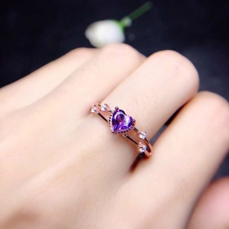 Huitan romantische aanzoek sieraden ringen voor vrouwen met felpaarse hartvormige cz steen verlovingsring in roségoudkleur