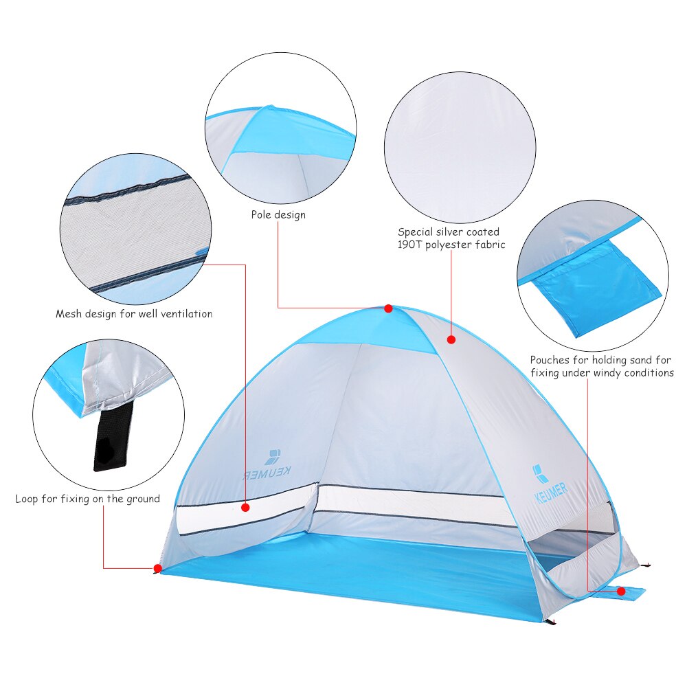 KEUMER Automatic Pop-up Beach Tents Outdoor Camping Tent Travel Waterproof Anti UV Sun Shelter Cabana Tent for Fishing Hiking