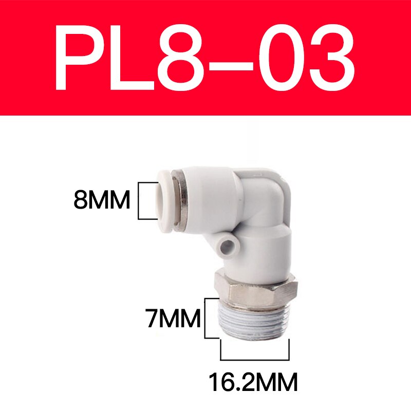 APL solenoid valve accessories PL4 6 8 10mm and miniature solenoid valve connector elbow connector white pneumatic connector: PL8-03