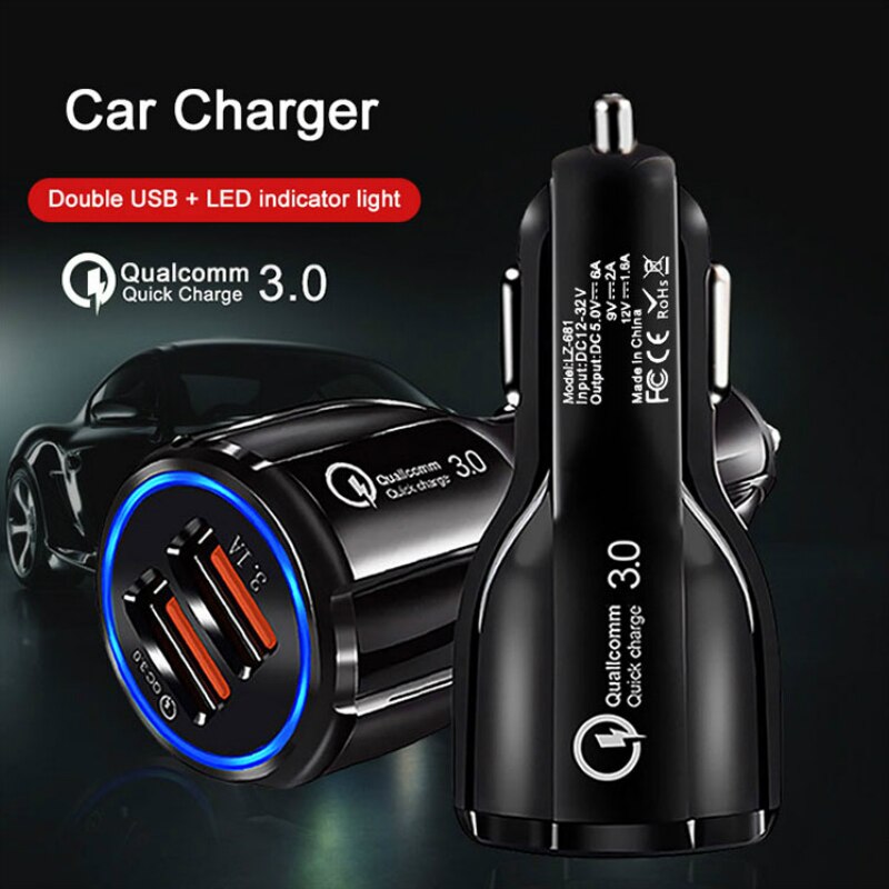 Carregador de carro usb carga rápida 18w 3.0 para o telefone móvel duplo usb carregador de carro qc 3.0 adaptador de carregamento rápido mini usb carregador de carro