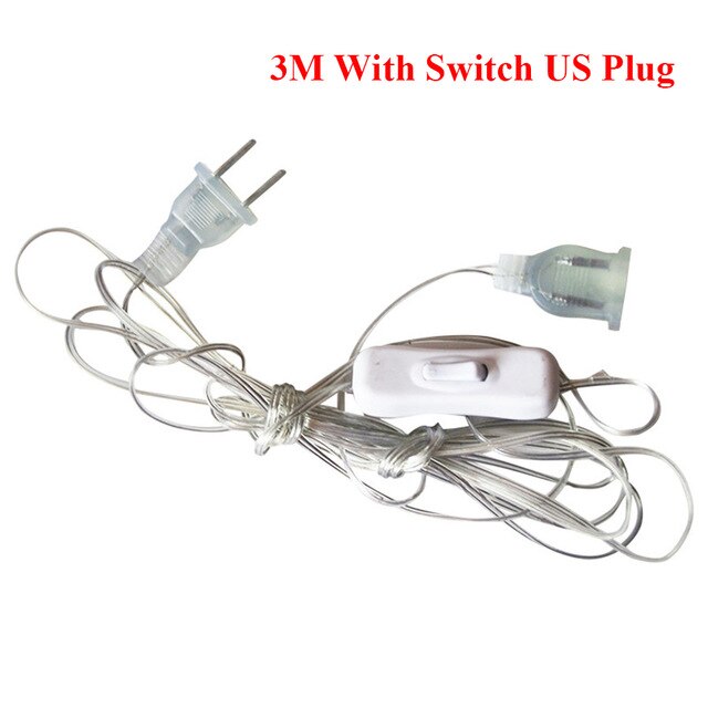 Rallonge pour guirlande de 3 mètres, avec interrupteur, allumer/éteindre, adaptateur LED, décorations de noël, prise EU/US: 3M Switch USPlug