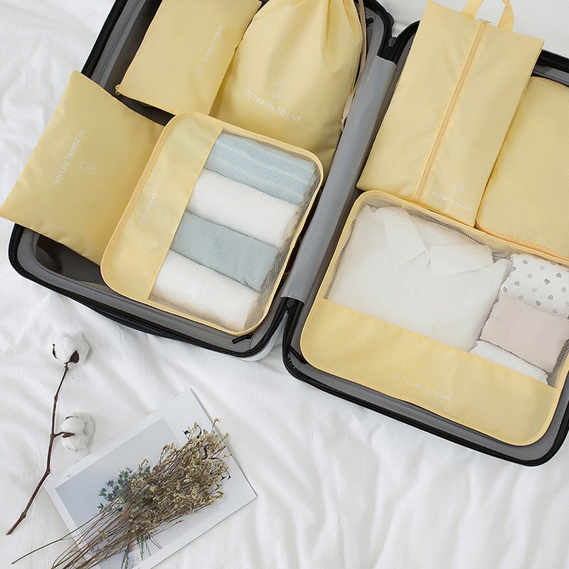 Bagage Organizer Verpakking 7 stks/set Reizen accessoires kit Mesh organizer Verpakking Cube Kleding ondergoed Schoen sorteren tassen: yellow