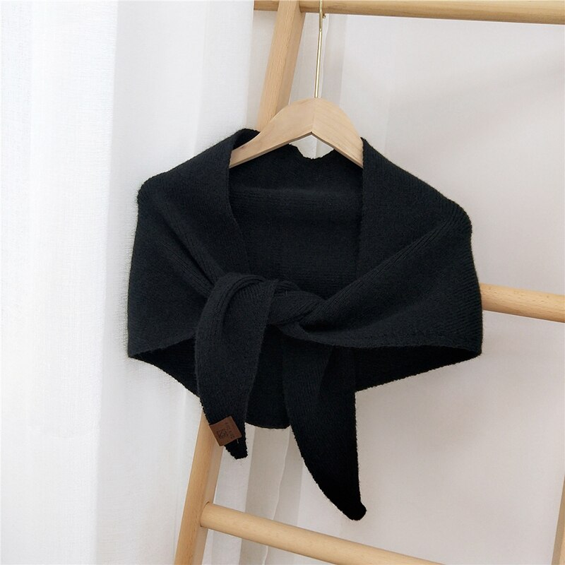 Women's Scarves Wool Knitted Triangle Scarf solid warm Autumn Winter Double-Sided Neckerchief wear Shawl wrap Neck Collar Scarf: Black