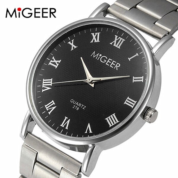 MIGEER Luxe mannen Horloge Roestvrij Staal Quartz Horloge Dames Elegante Analoge Horloge Relojes Masculino