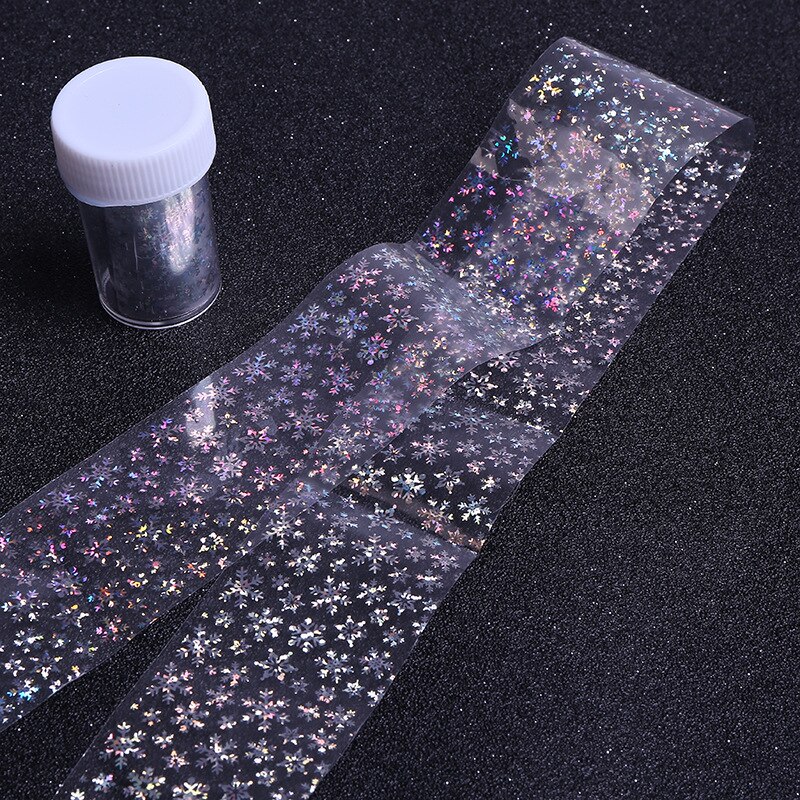 4*100Cm Kerst Zilveren Sneeuwvlok Nail Art Tip Sticker Nagel Folie Transfer Flash Sticker 3D Nail Ornament Nagels decoraties Set