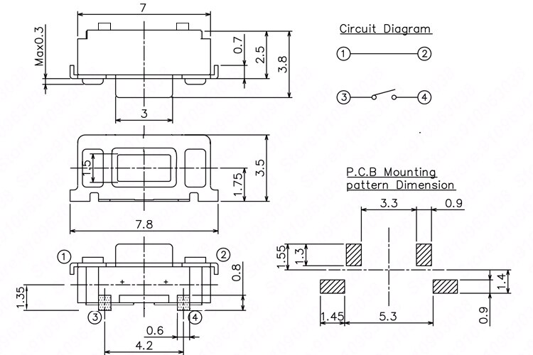 50 Uds botón de teléfono pulsador lateral Micro botón Interruptor táctil de luz 2X4mm/3X6X3.5mm interruptor táctil momentáneo montaje SMD PCB