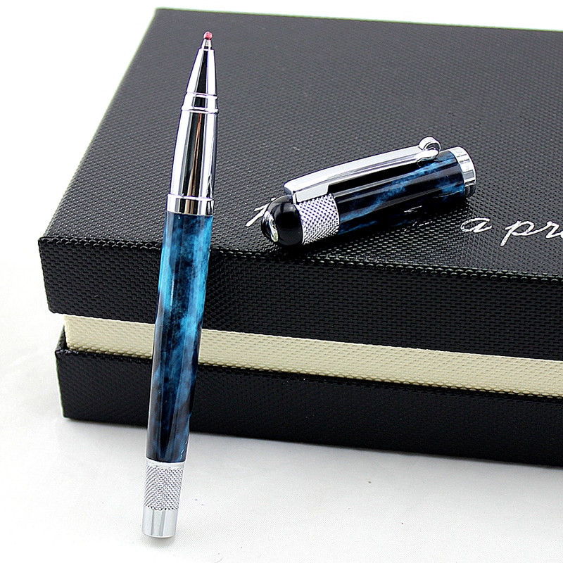 Luxury Blue marble Metal Ballpoint Pen 0.5MM Nib Ball Pens for School Office Supplies